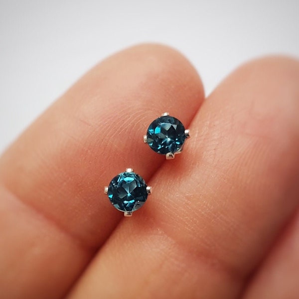 London Blue Topaz stud earrings, Sterling silver or gold filled, tiny Topaz studs, perfect Christmas gift or stocking filler for her