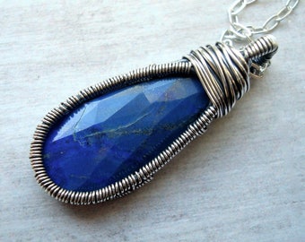 Lapis Lazuli necklace - Blue necklace - Wire wrapped necklace - Sterling Silver necklace - Semi precious Lapis jewellery - Gift for her