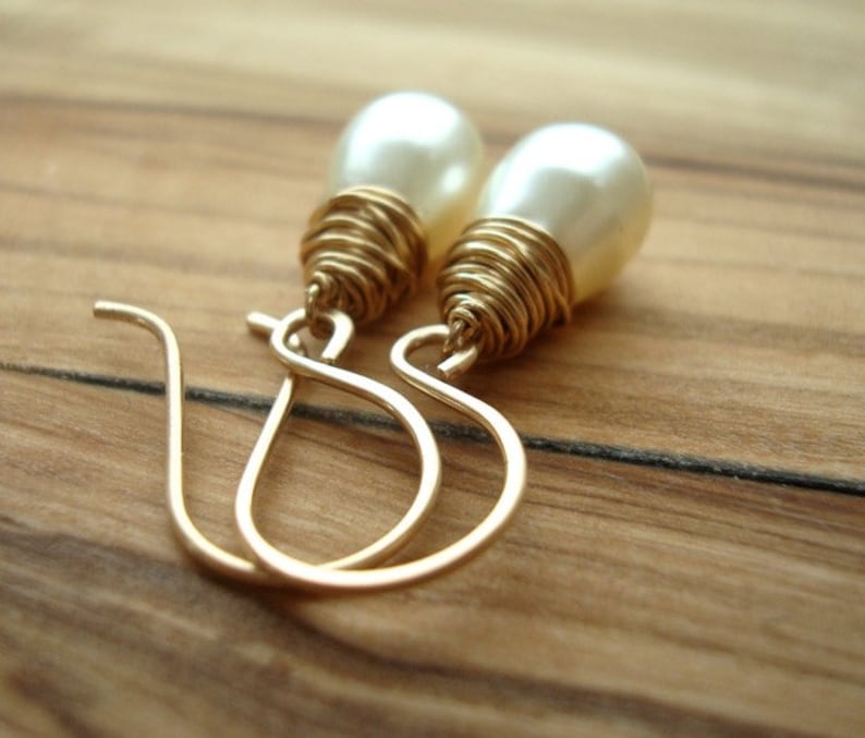 Cream Pearl Earrings Bridal earrings Ivory Pearl Drop Earrings Gold Pearl Earrings Simple Pearl Earrings Christmas Gift for her image 2