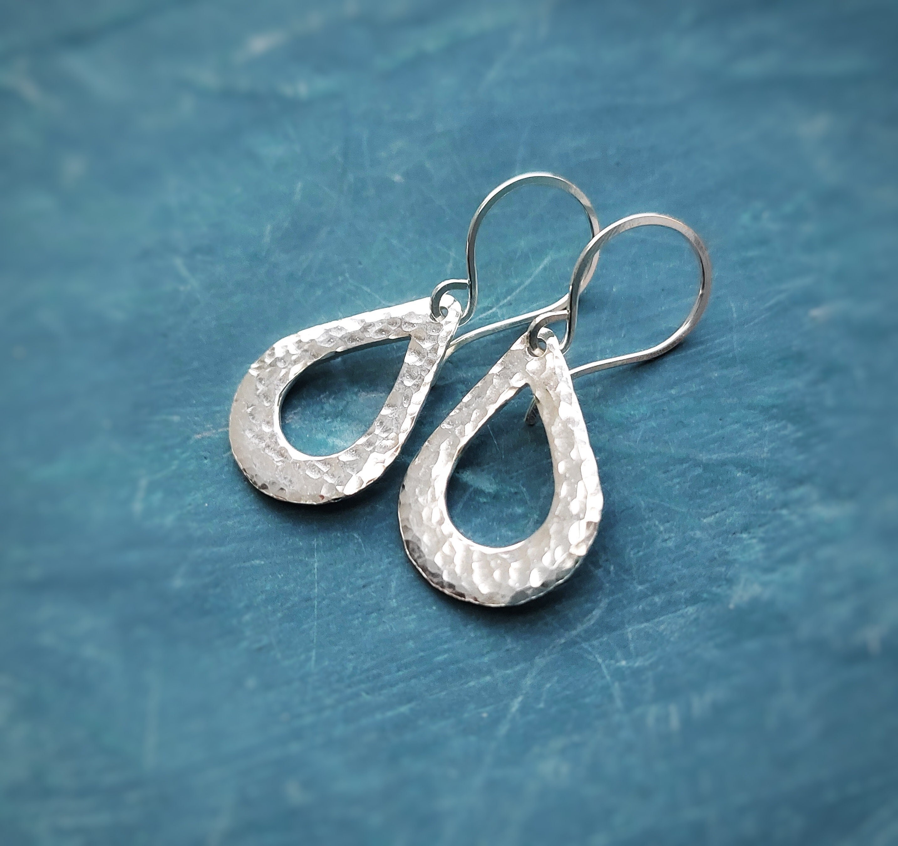 Navajo Hammered Sterling Silver Dangle Earrings - PuebloDirect.com