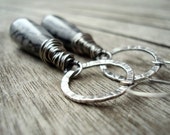 Boho Earrings - Grey Earrings - Bohemian Jewelry - Tribal Earrings - Black Earrings - Long Silver Earrings - Sterling Silver - Wire Wrapped