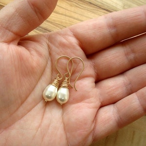 Cream Pearl Earrings Bridal earrings Ivory Pearl Drop Earrings Gold Pearl Earrings Simple Pearl Earrings Christmas Gift for her image 5