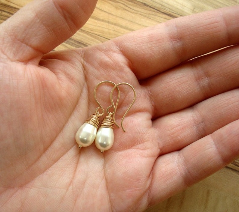 Cream Pearl Earrings Bridal earrings Ivory Pearl Drop Earrings Gold Pearl Earrings Simple Pearl Earrings Christmas Gift for her image 5