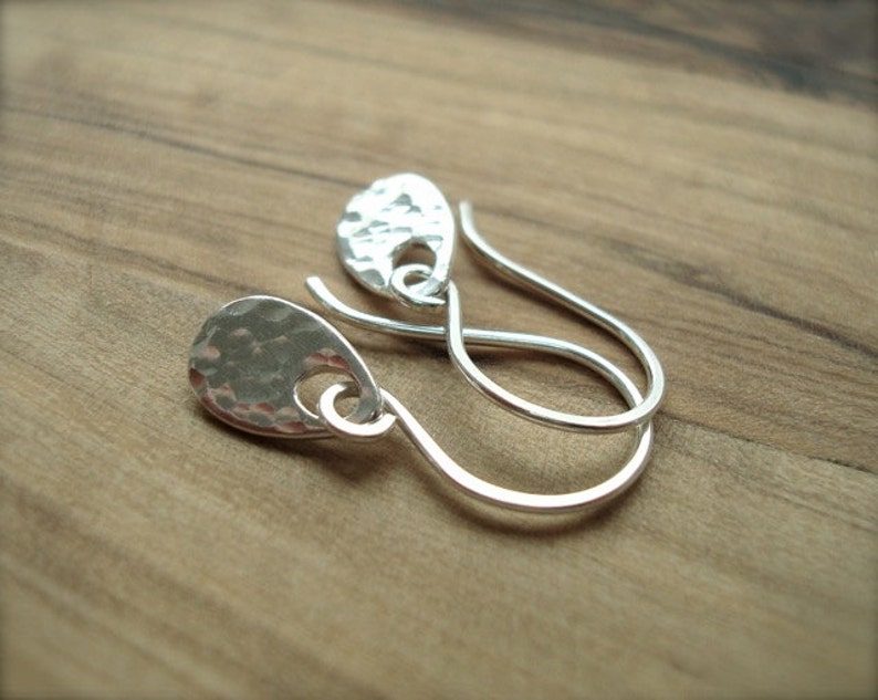 Tiny silver earrings, dainty hammered Sterling silver droplet earrings, ideal Christmas gift or stocking filler for her, gift for Mum image 1