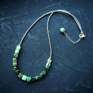 Genuine Emerald necklace - May birthstone necklace - May birthday gift for her - Geometric emerald necklace - Modern Emerald jewellery