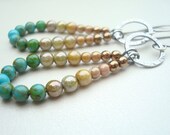 Turquoise Earrings - Brown Earrings - Simple earrings - Beaded Hoop Earrings - Long Earrings - Boho Jewelry - Sterling Silver - Handmade