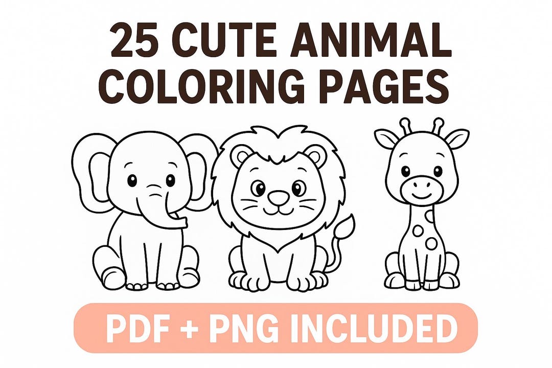 25 Cute Animal Coloring Pages for Kids | Printable Coloring Book | KDP ...
