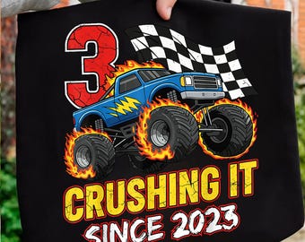 Birthday Monster Truck 3 year Old Boys Born 2023 Png, Birthday Party Png, Monster Truck Png, Birthday Png, Instant Download.
