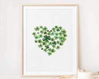 St. Patrick's Day Heart-Shaped Shamrock Wall Art - Instant Download
