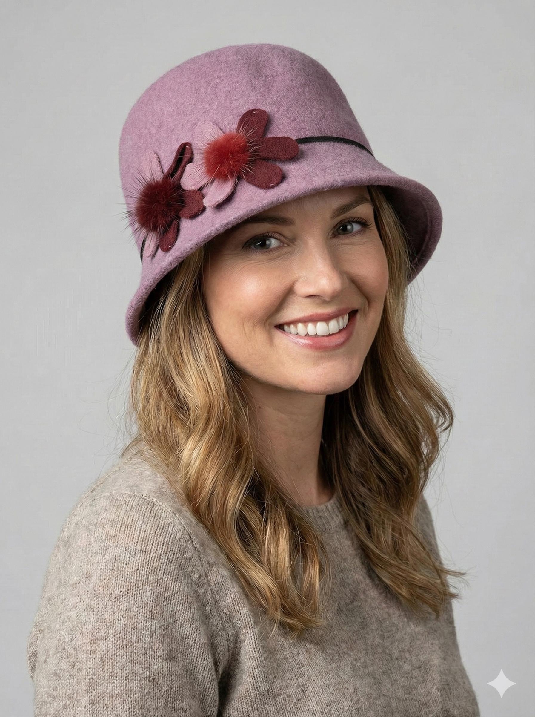 Gray Women\'s Felt Cloche Hat with Decorative Fabric Flower Trendy Apparel Shop Women main image 4