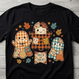 Retro Patchwork Spöken PNG, Rutig Blommig Sydd Halloween Clipart (Digital Nedladdning)