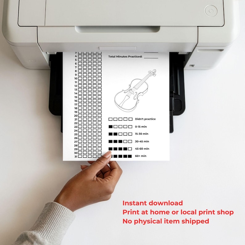 Violin Practice Log Printable, Minimalist String Instrument Tracker, 30 ...