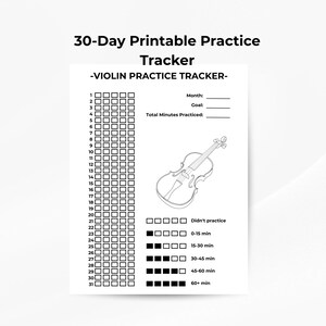Violin Practice Log Printable, Minimalist String Instrument Tracker, 30 Day Music Challenge, Violin Student Goal Setting, Habit Planner PDF