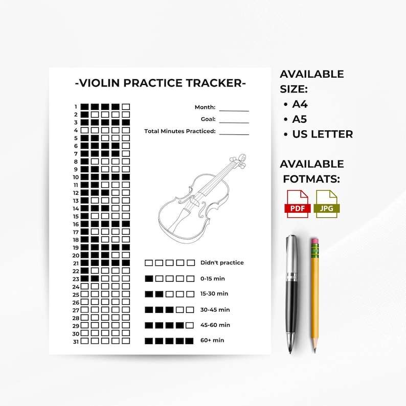 Violin Practice Log Printable, Minimalist String Instrument Tracker, 30 ...