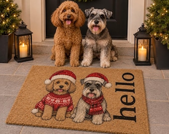 Personalized Christmas Dog Doormat, Custom Pet Portrait Door Mat, Dog Lover Gift, Holiday Front Door Decor, Custom Name Pet Mat