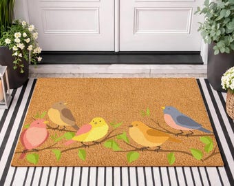 Bird Doormat, Spring Welcome Mat, Birds on a Branch Door Mat, Cute Animal Front Porch Decor, Nature Lover Gift, Housewarming Gift