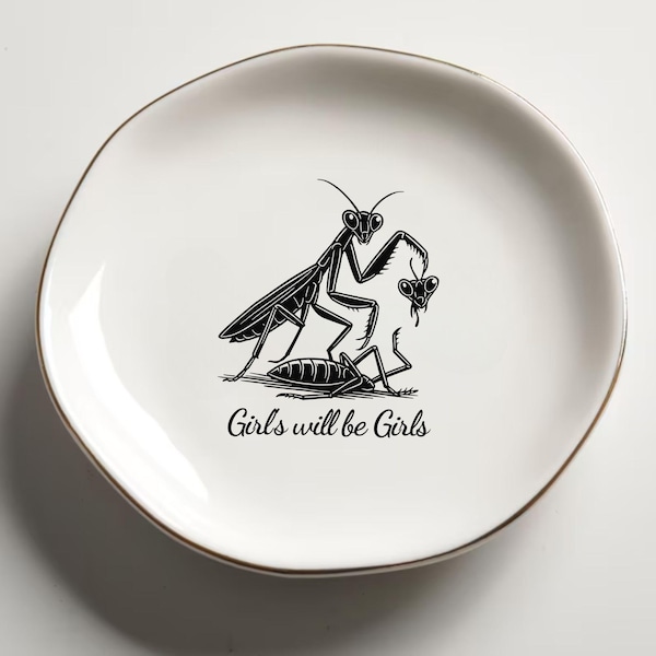 Girls Will Be Girls Trinket Dish, Praying Mantis Ceramic Catchall Tray, Dark Feminine Jewelry Dish, Gothic Aesthetic Ring Holder