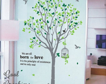 Large Spring Tree with 2 colors leaves -82 Inches tall -Vinyl Wall Decal Sticker Art,Wall Hanging, Mural