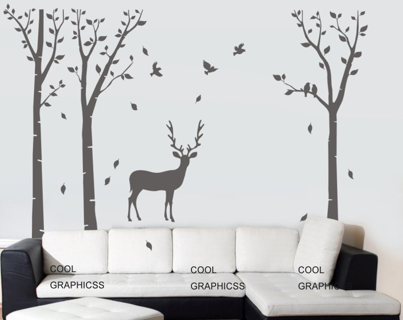 Deer in the Birch Tree Forest Vinyl Wall Decal Sticker Art Etsy