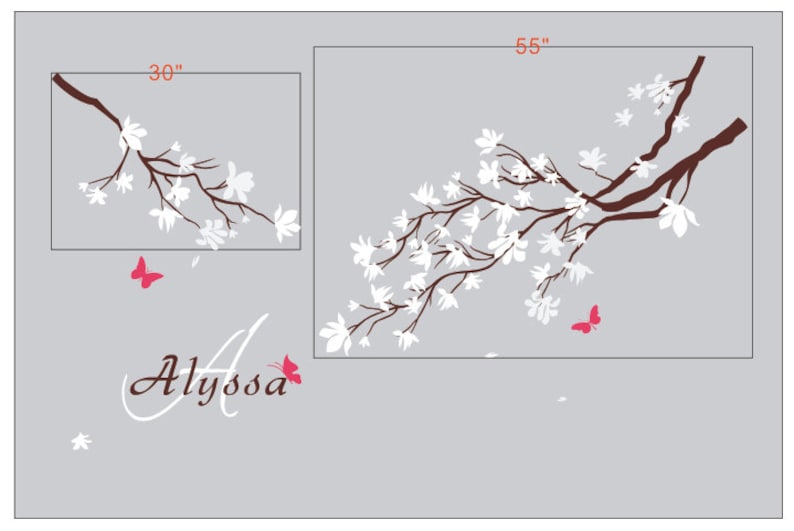 flower wall decal baby name decal vinyl wall decals wall mural nursery branch wall decal cherry blossom branches with baby name