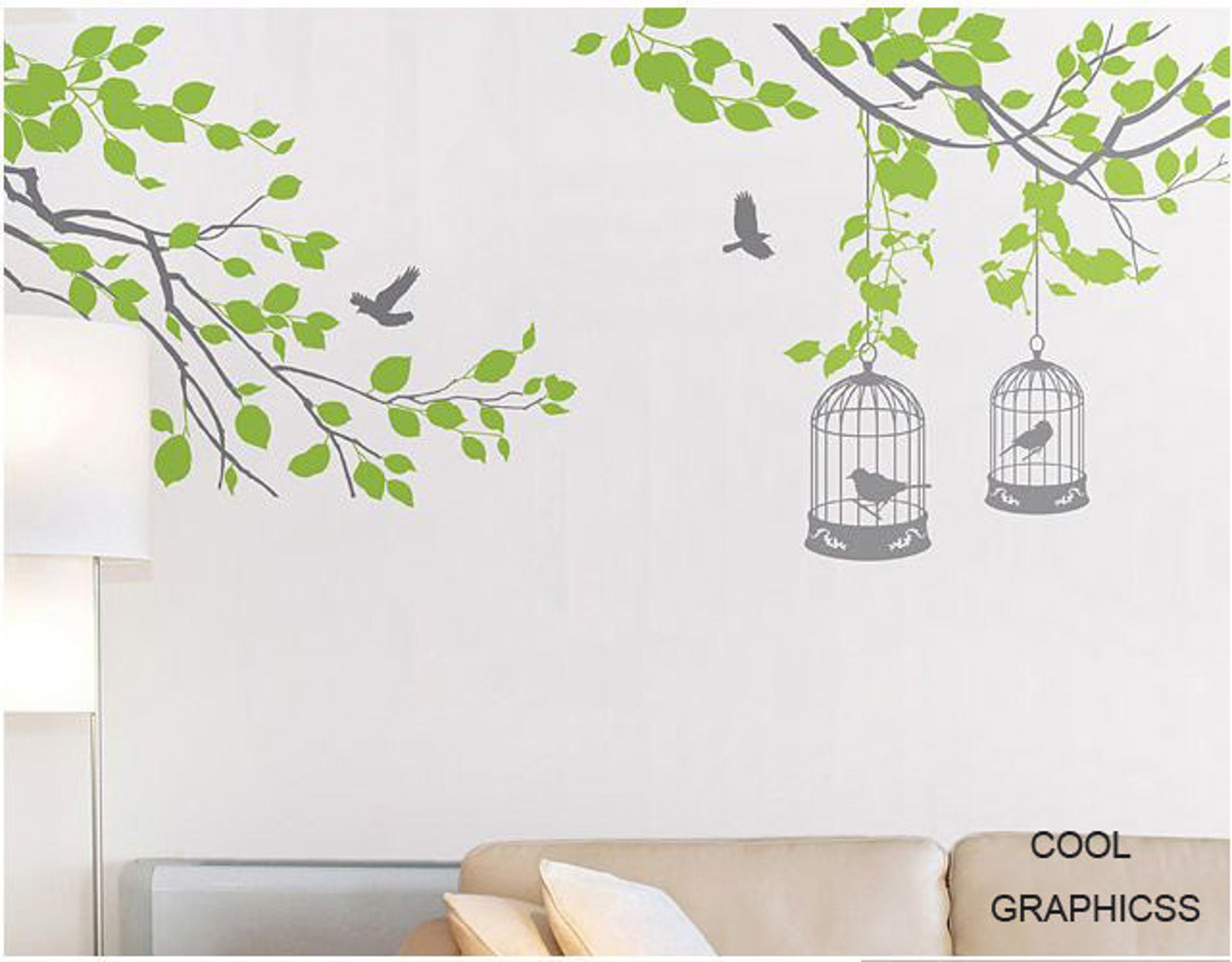 Branches With Birds Cage vinyl Wall Decal Sticker Art Etsy