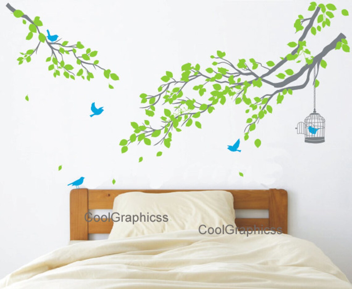 Nursery Wall Decal Tree Branch Wall Decals Birds Vinyl Wall Etsy