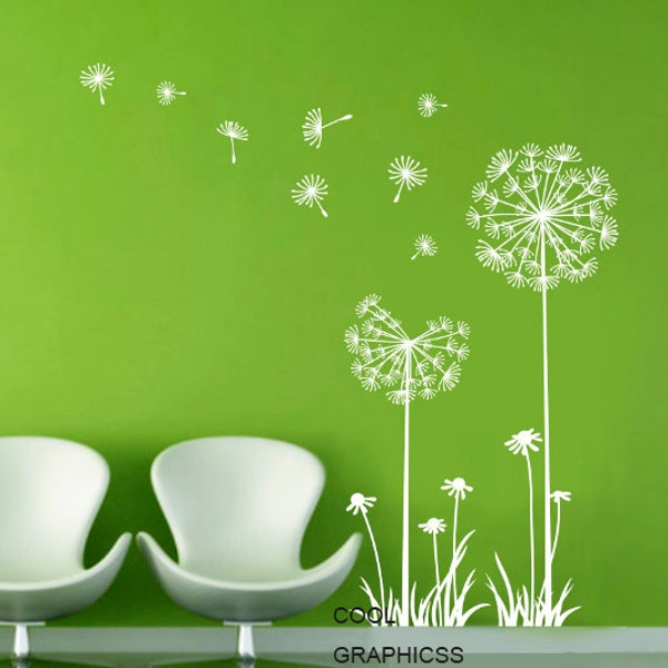 Dandelions in the Wind  - White Green Vinyl Wall Decal Sticker Art for bedroom,living room