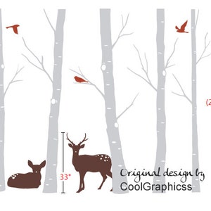 Deer in the Birch Tree Forest Vinyl Wall Decal Sticker Wall - Etsy