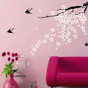 Oriental Blooming Plum Branch Vinyl Wall Decal Sticker Art image 2