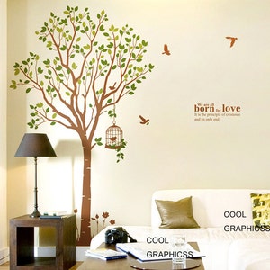 Large Spring Tree Vinyl wall decals trees children wall decals birds birdcage white pink wall decals wall sticker wall decor home decor image 3