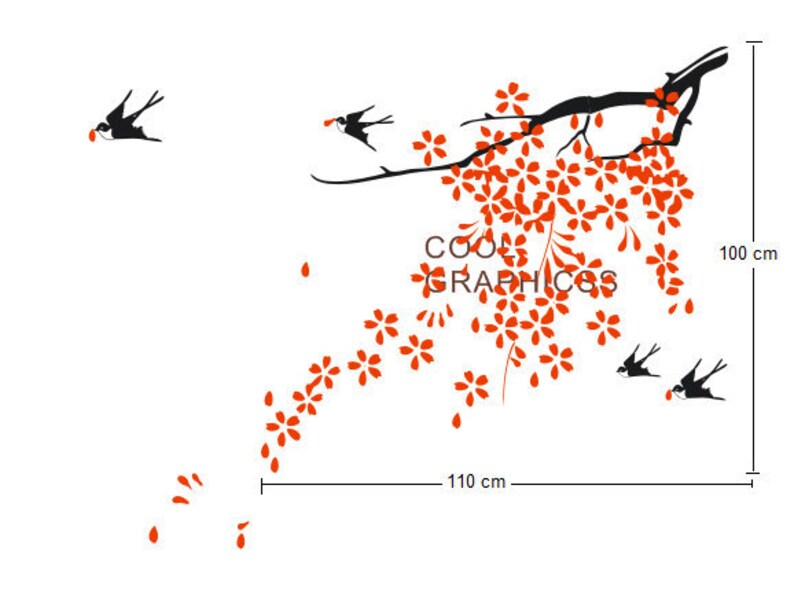 Oriental Blooming Plum Branch Vinyl Wall Decal Sticker Art image 3