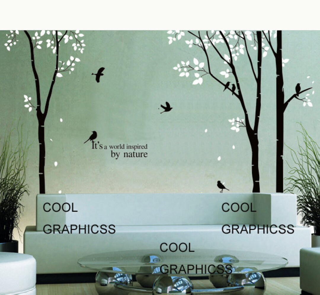 Trees Wall Decal Office Wall Decal Flying Birds Wall Decal Children ...