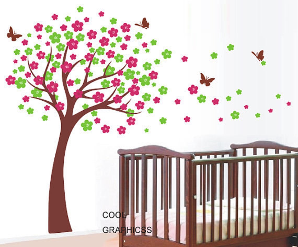 Wall Decals Flowers Tree Wall Decal Girl Nursery Wall Decals Etsy