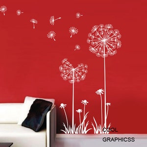 Dandelions in the Wind White Green Vinyl Wall Decal Sticker Art for bedroom,living room image 2