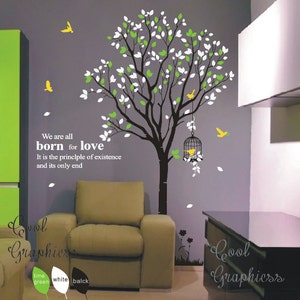 tree decal nursery wall decal vinyl sticker baby girl nursery wall decal children wall decor Large Tree with birds and cage image 1