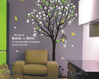 tree decal nursery wall decal vinyl sticker baby girl nursery wall decal children wall decor - Large Tree with birds and cage