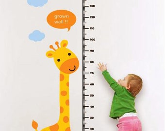 children wall decal giraffe wall decal animals wall decal boy vinyl wall sticker kids decal - Giraffe and Children Growth Chart