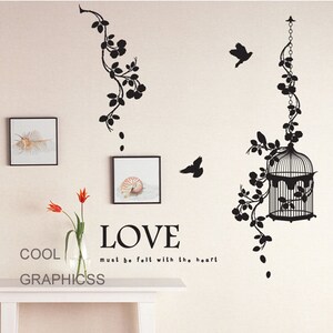 Beautiful Branches and birds cage  -Vinyl Wall Decal Sticker Art