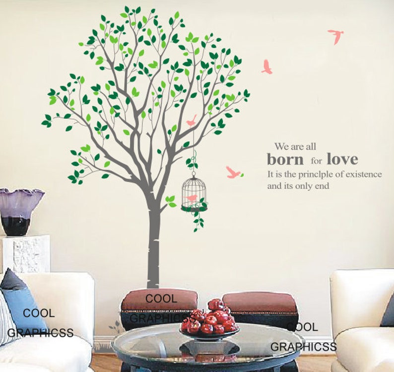 Large Spring Tree with 2 colors leaves 82 Inches tall Vinyl Wall Decal Sticker Art,Wall Hanging, Mural image 3