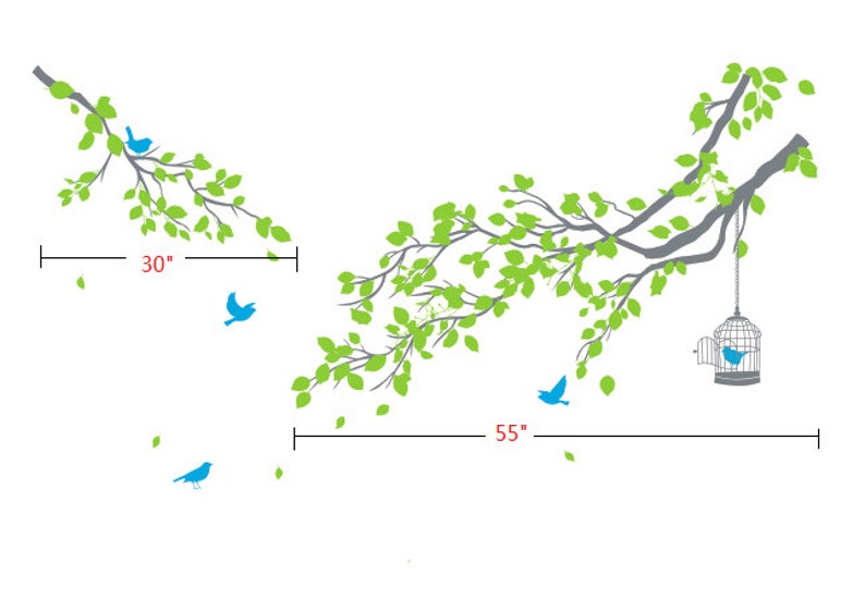 Nursery Wall Decal Tree Branch Wall Decals Birds Vinyl Wall Etsy