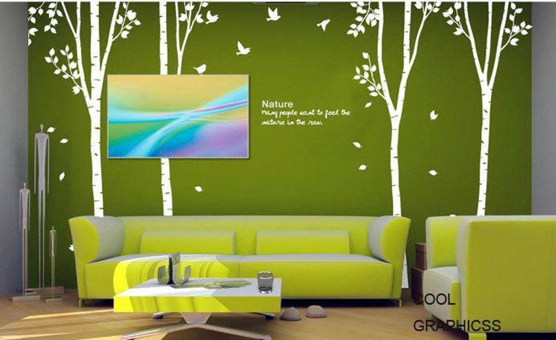 103 inches Mural,Wall Hanging Four Birch Trees set Vinyl Wall Decal Sticker Art
