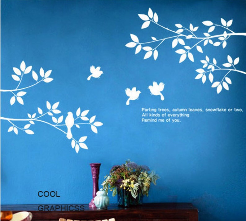 Birds and Spring Branches Vinyl Wall Decal Sticker Art,Wall Hanging, Mural image 1