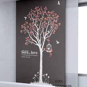 Large Spring Tree Vinyl wall decals trees children wall decals birds birdcage white pink wall decals wall sticker wall decor home decor image 1