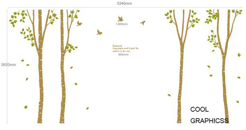 103 inches Mural,Wall Hanging Four Birch Trees set Vinyl Wall Decal Sticker Art