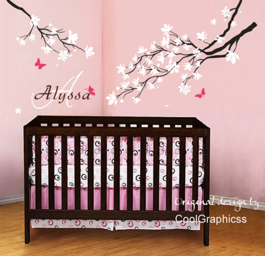 Flower Wall Decal Baby Name Decal Vinyl Wall Decals Wall Mural Nursery ...