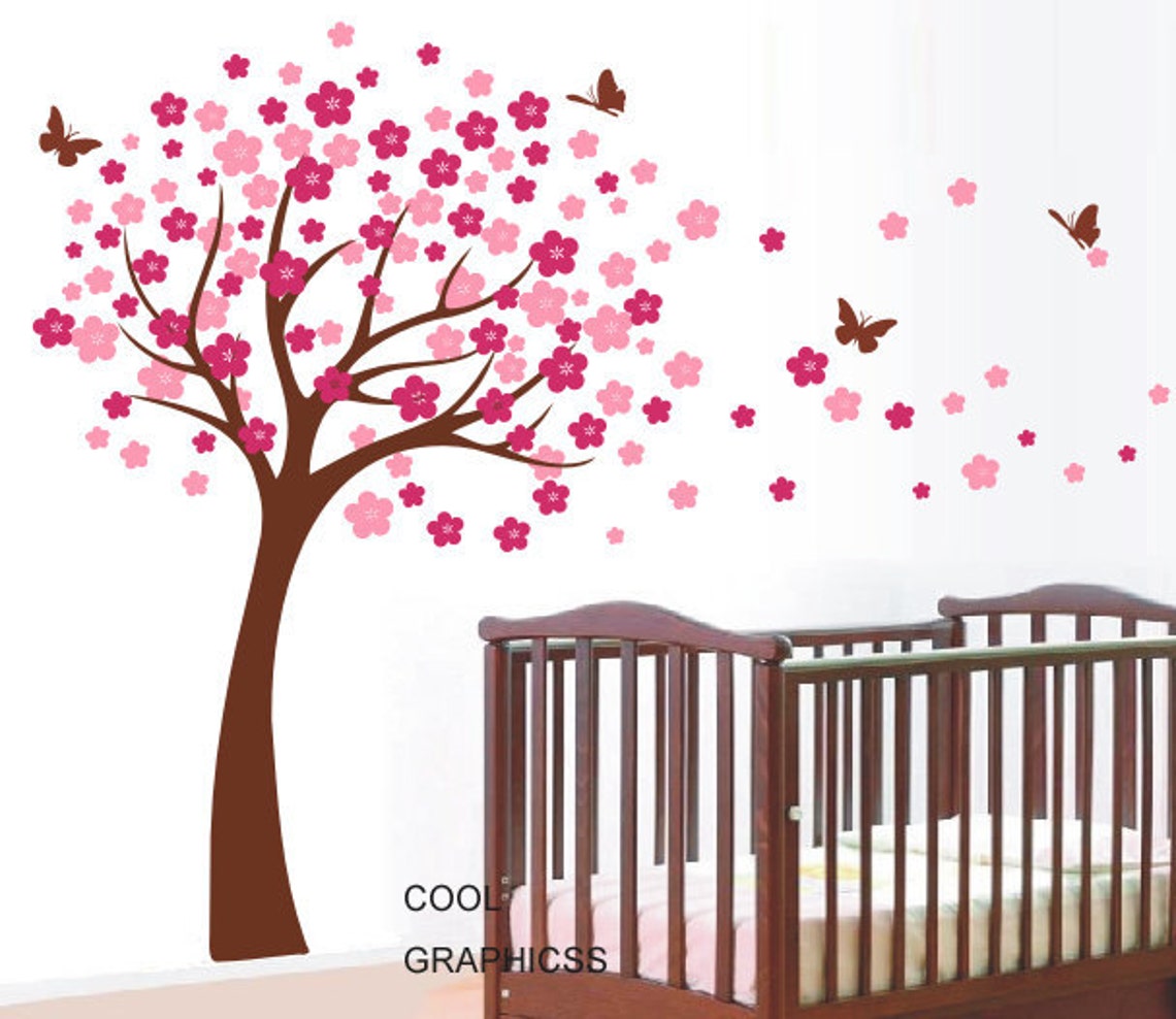 Cherry Tree Wall Decal Nursery Wall Decals Trees Wall Sticker Etsy