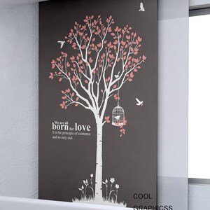 tree decal nursery wall decal vinyl sticker baby girl nursery wall decal children wall decor Large Tree with birds and cage image 2