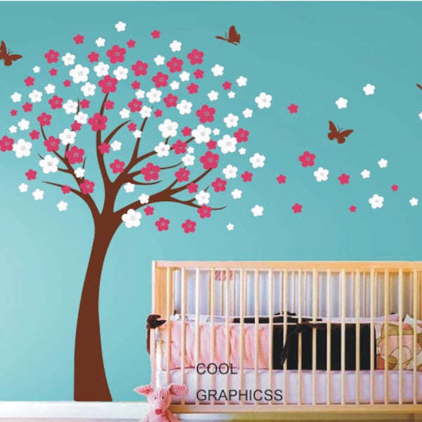 Wall Decals Cherry Blossom Tree wall decals nursery wall decals children girl baby wall decals  wall sticker wall decor butterfly