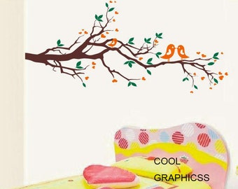 Love Birds on the branch -Vinyl Wall Decals Sticker Art Children Kids Girl Boy Nursery bedroom