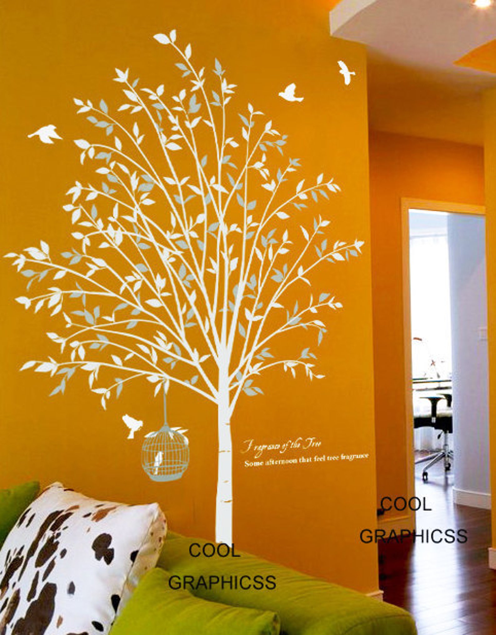 Tree With Birds and Cage Vinyl Wall Decal Sticker Art for Etsy